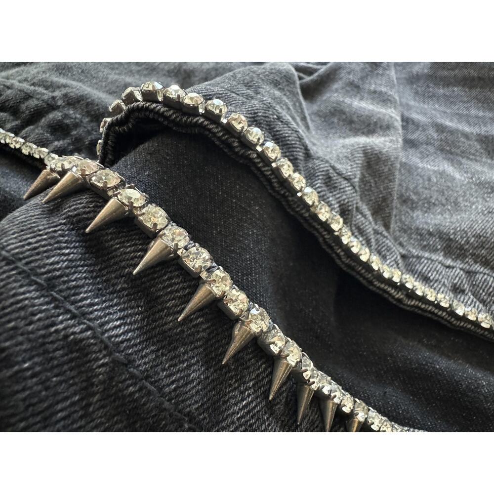 PTCL Crystal Slit Jeans Womens 31 Black Wide Leg Rhinestone Spike Punk Rock
